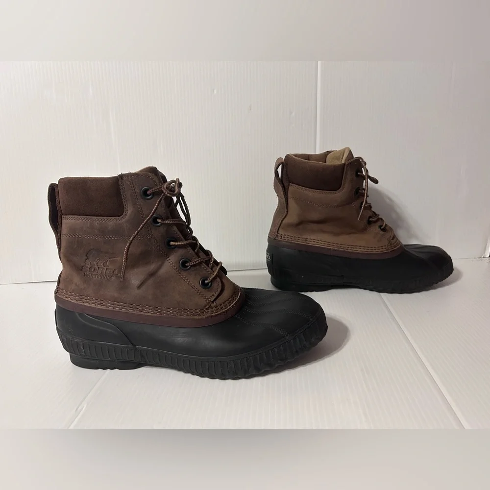 SOREL NM2575-259 cheyanne brown leather waterproof lace duck boots men size 10